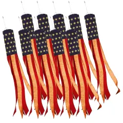 G128 10 Pack: American USA Tea-Stained Windsock | 60 Inch | Embroidered 420D Polyester | Patriotic Decor, Embroidered Design, Indoor/Outdoor, Brass Grommets