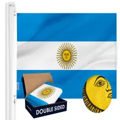 G128 Argentina (Argentinian) Flag | 3x5 feet | Double Sided Embroidered 210D &ldquo; Indoor/Outdoor, Brass Grommets, Heavy Duty Polyester