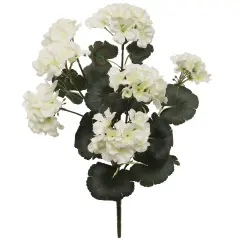 Elegant 18-Inch White Geranium Artificial Flower Bush - Premium 7-Stem Decorative Floral Arrangement with 20 Lush Leaves, Floral Home by Artificial Flowers