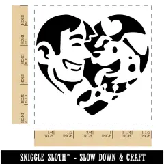 Man with Dog Puppy Pet in Heart Self-Inking Rubber Stamp Ink Stamper Blue