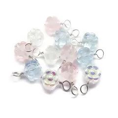 Pastel Flower Dangles, Translucent Pink Purple Blue Glass Bead Charms, 10 pieces, Adorabilities