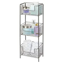 mDesign Steel Freestanding 3-Tier Storage Organizer Tower with Baskets