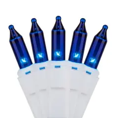 100 Blue Mini Lights, White Wire, 2.5" Spacing