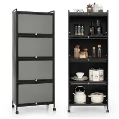 Costway 5-Tier Kitchen Baker's Rack Storage Cabinet Mobile Microwave Stand Flip-up Doors White/Black/Grey/Green