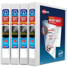 Avery Heavy Duty View 3 Ring Binders, 1" One Touch Slant Ring, 250-Sheet Capacity, 1.4 Inch Wide Spine, Great for Home, School Supplies, Office, or Organization Needs, White Binders (4-Pack of 79780)