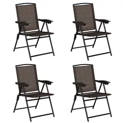 4 Pieces Folding Sling Chairs with Steel Armrest and Adjustable Back