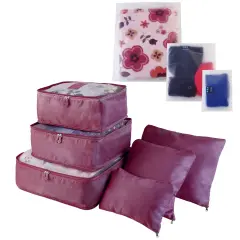 9Pcs Clothes Storage Bags Water-Resistant Travel Luggage Organizer Clothing Packing Cubes Burgundy