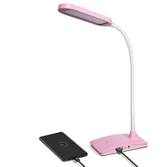 Pink Desk Lamps for Home Office - Super Bright Small Desk Lamp with USB Charging Port, a Perfect LED Desk Light as Study Lamp, Bedside Reading Lights