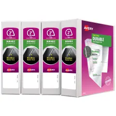 Avery Durable View 3 Ring Binders, 2" Slant Rings, 4 White Binders (17577)