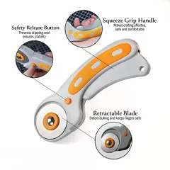 Rotary Cutter Set with Blades - 45 mm Rotary Cutter with Safety Lock - 5 Extra SKS-7 Steel Rotary Fabric Cutter Blades - Fabric Cutter Wheel for Sewing - Fabric Rotary Cutter Blades 45mm