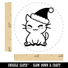 Christmas Sitting Cat Santa Hat Self-Inking Rubber Stamp Ink Stamper for Stamping Crafting Planners Dry Pad