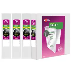Avery Durable Clear View 3 Ring Binders, 2 Inch EZD Rings, 4-Pack of White Binders (79925)