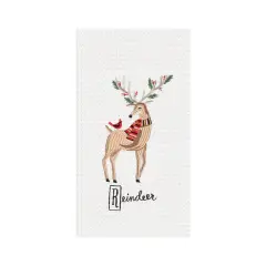 27" x 18" Christmas Winter Class Reindeer Cotton Embroidered & Waffle Weave Kitchen Dish Towel