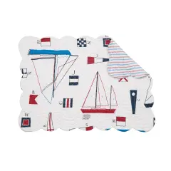 Windward Port Sail Boat Nautical Cotton Quilted Reversible Patriotic Placemats Set of 6, 13" x 19"