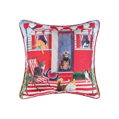 Cat Caravan 4th of July Patriotic Printed Cotton Square Throw Pillow, 18" x 18" Large