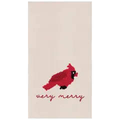 Very Merry Cardinal Embroidered Flour Sack Cotton Kitchen Towel