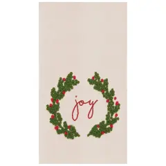 Joy Wreath Flour Sack Embroidered Cotton Kitchen Towel
