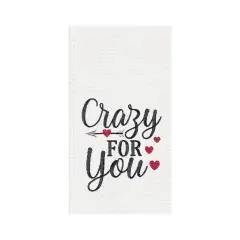 Valentine's Day "Crazy For You" Embroidered Waffle Weave Kitchen Dishtowel