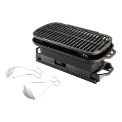 Lodge Sportsman's Pro Outdoor Grill, Portable Cast Iron Hibachi-Style, Easy Assembly and Cleanup