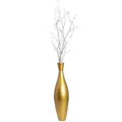 Tall 43 Inch Modern Bamboo Narrow Trumpet Floor Vase - Elegant Home Decoration, Modern Accent Piece, Living Room Decor, Handcrafted Bamboo Art, Contemporary Interior Design, Unique Tall Vase Gold Small