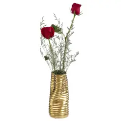 9-Inch Tall Ceramic Bent Melted Modern Style Sculpture Table Centerpiece Flower Vase, a Unique and Decorative Vase in an Elegant Gold Finish, Perfect for Adding Sophistication to Home or Office D&eacute;cor, Ideal for Showcasing Fresh or Dried Flowers with