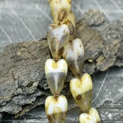 *6* 13x16mm Matte Crystal & Off White Picasso Heart Beads