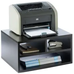 Printer Stand Shelf Wood Office Desktop Compartment Organizer Black