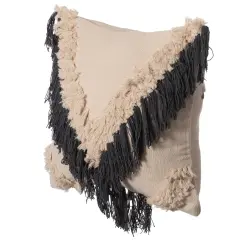 16" Handwoven Cotton Throw Pillow Cover with Embossed and Fringed Crossed line Charcoal with Cushion