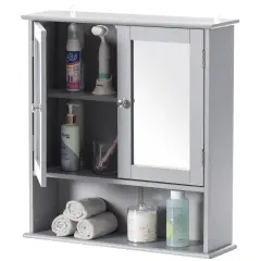Mirror Wall Mounted Cabinet For the Bathroom and Vanity with Adjustable Shelves Gray