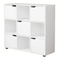 9 Cube Wooden Organizer With 5 Enclosed Doors and 4 Shelves White