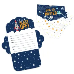 Big Dot of Happiness Blast Off to Outer Space - Fill-In Cards - Rocket Ship Baby Shower or Birthday Party Fold and Send Invitations - Set of 8