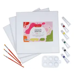 Incraftables Canvas and Paint set for Adults. Acrylic Painting Kit with 3 Canvases, 3 Brushes & 6 Acrylic Colors & Palette. Art Canvas Painting Kit for Kids. Premium Paint Kit for Artists & Beginners
