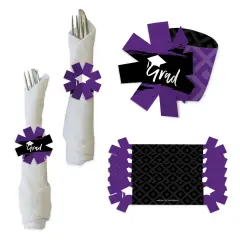 Big Dot of Happiness Purple Grad - Best is Yet to Come - Purple Graduation Party Paper Napkin Holder - Napkin Rings - Set of 24