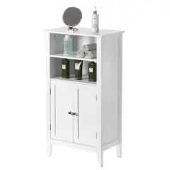 White Bathroom Storage Cabinet with 2 Doors and 2 Open Shelves for Bedroom, Bathroom, and Vanity