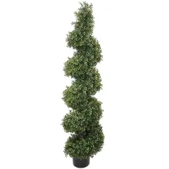 5ft Spiral Boxwood Topiary Tree in Black Pot, Floral Home by Artificial Flowers