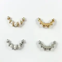 Elegant Pearl CZ Pave Curve Connector in 18K Gold/Silver Plating for DIY Jewelry Making 1 piece