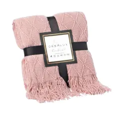 Decorative Throw Blanket - 50x60in Soft Knit with Delightful Fringe Edges for a Sophisticated and Cozy Touch to Your Living Space Lightweight, Breathable, Easy Care, Versatile, All-Season, Ideal for Lounging, Gifting Pink