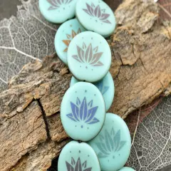 *8* 17mm Matte Turquoise Metallic Iris Laser Tattoo Lotus Flower Coin Beads