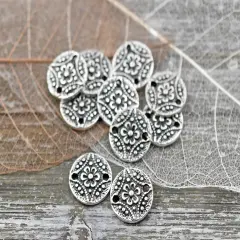 *50* 11mm Antique Silver Round Floral Connectors