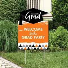 Big Dot of Happiness Orange Graduation Party Decorations - Grad Party Welcome Yard Sign