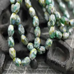 *20* 5x7mm Blended Turquoise Picasso Fire Polished Faceted Oval Beads