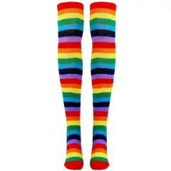 Colorful Rainbow Striped Socks - Over The Knee Clown Striped Costume Accessories Thigh High Stockings for Men, Women and Kids