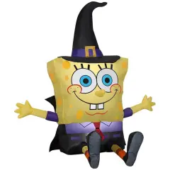 4' Gemmy Airblown Inflatable Halloween Nickelodeon Spongebob Squarepants in Witch Costume 225499