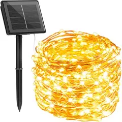 Perfect Holiday Solar Powered 200 LED Copper Wire Fairy Light Warm white