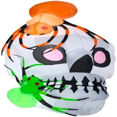 5.5' Gemmy Airblown Inflatable Skull With Spiders Scene 75074