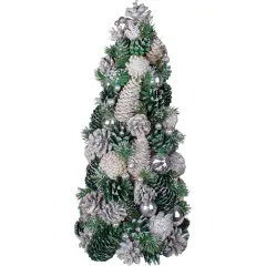 Northlight Pinecone and Ornaments Glitter Cone Christmas Tree - 18" Green