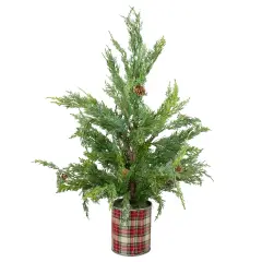 Northlight Real Touch&trade;️ Potted Iced Cedar Artificial Christmas Tree - 24" - Unlit Green