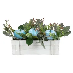 Northlight Fall Harvest Foliage and Pumpkins In Wooden Planter - 18" - Blue