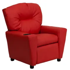 Emma and Oliver Contemporary Kids Recliner with Cup Holder Red Vinyl