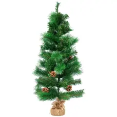 Northlight Pre-Lit Mixed Pine and Pine Cones Artificial Christmas Tree in Jute Base - 39" - Warm Clear LED Lights Green